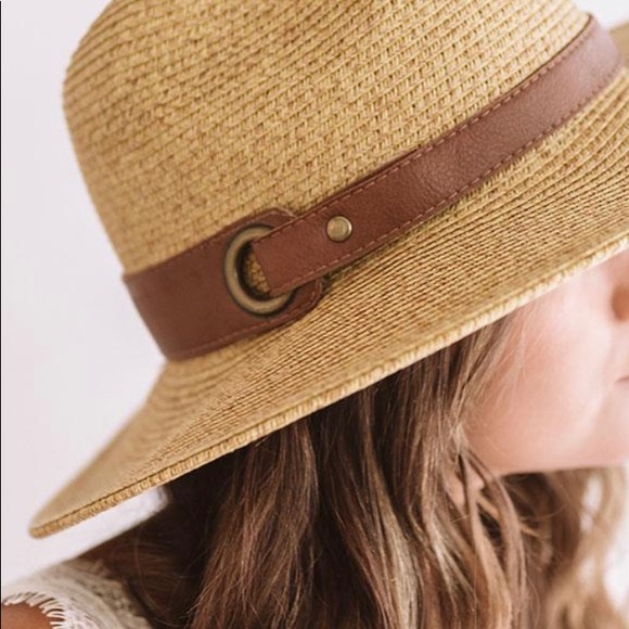 LAST ONE!! Tan Panama Hat With Faux Leather Band - Picture 3 of 3